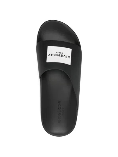 Givenchy Black Sandals With Wide Band And Contrasting Logo Patch In Rubber Man
