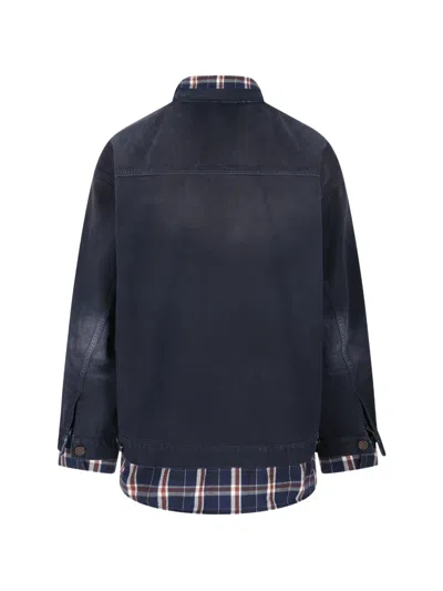 Balenciaga Button-fastening Check-pattern Jacket In Blue