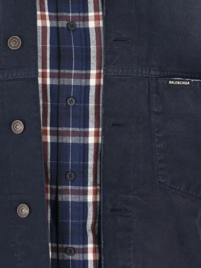 Balenciaga Button-fastening Check-pattern Jacket In Blue