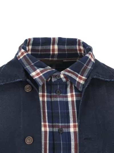 Balenciaga Button-fastening Check-pattern Jacket In Blue