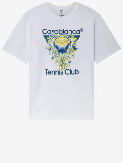 Casablanca Tennis Club Boxy Front Flame Cotton T-shirt In White