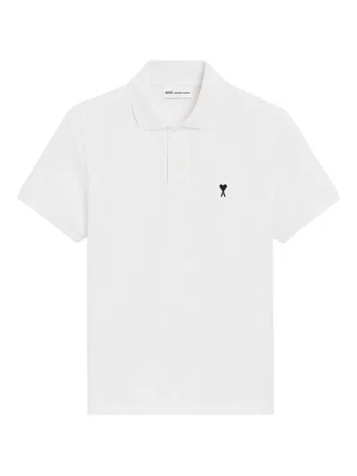 Ami Alexandre Mattiussi Ami Paris Men White Polo Shirt With Adc Embroidery On The Front And Classic Collar In Cotton Man In Multi