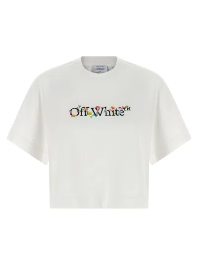Off-white Floral Graphic Cropped Crew Neck Top In White