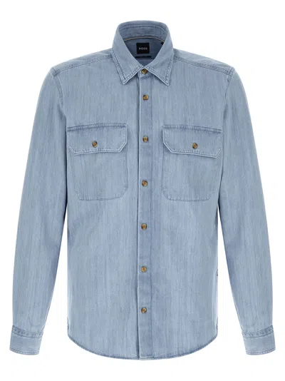 Hugo Boss H-liam Buttoned Chest-pockets Shirt In Blue