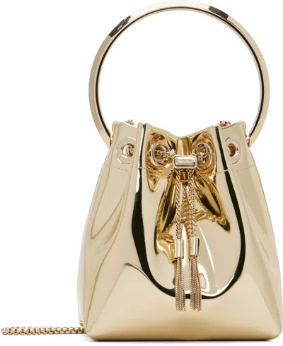Jimmy Choo Bon Bon Mini Gold-tone Handbag With Metal Bracelet Handle In Mirror Fabbric Woman In Gold