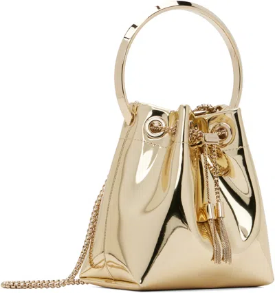 Jimmy Choo Bon Bon Mini Gold-tone Handbag With Metal Bracelet Handle In Mirror Fabbric Woman In Gold