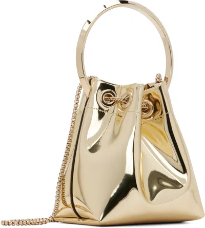 Jimmy Choo Bon Bon Mini Gold-tone Handbag With Metal Bracelet Handle In Mirror Fabbric Woman In Gold
