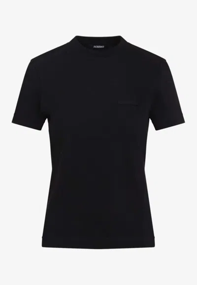 Jacquemus Womens Black Le T-shirt Grosgrain-logo Cotton-jersey T-shirt
