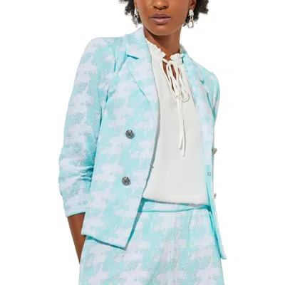 Ming Wang Lapel Collar Knit Jacket In Blue