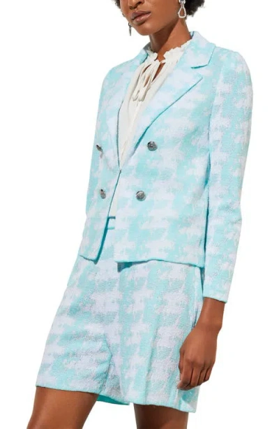 Ming Wang Lapel Collar Knit Jacket In Blue