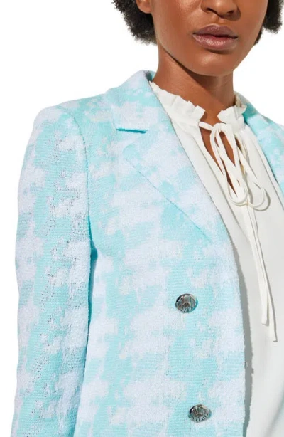 Ming Wang Lapel Collar Knit Jacket In Blue