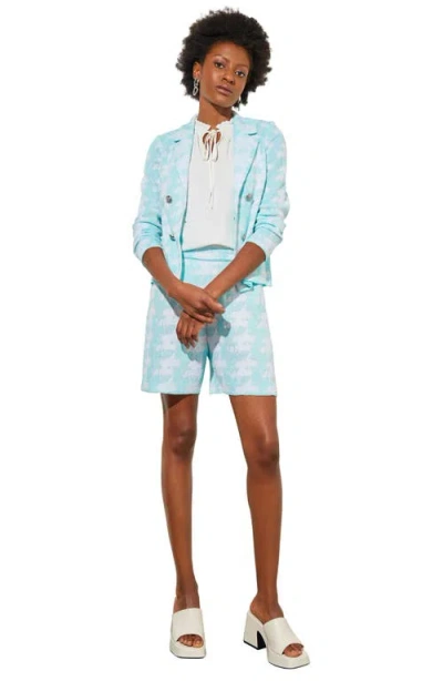 Ming Wang Lapel Collar Knit Jacket In Blue