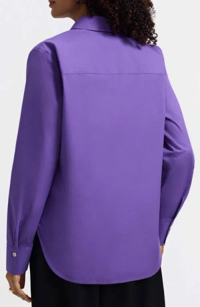 Foxcroft Meghan Solid Cotton Button-up Shirt In Blue