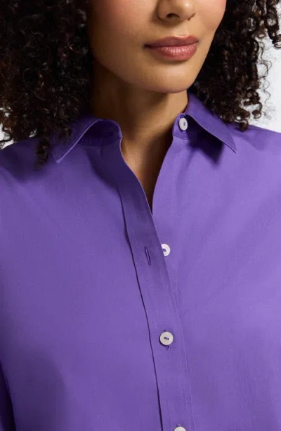 Foxcroft Meghan Solid Cotton Button-up Shirt In Blue