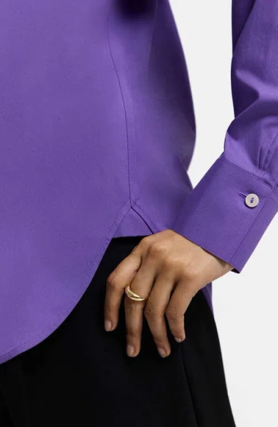 Foxcroft Meghan Solid Cotton Button-up Shirt In Blue