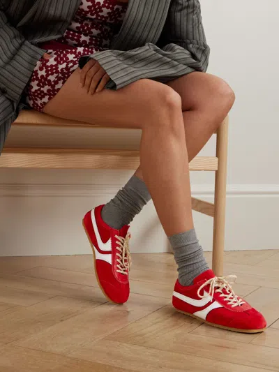 Dries Van Noten 70s Marathon Spirit Suede Low-top Sneakers In Red