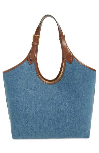 Versace La Medusa Medium Leather Top Handle Tote In Blue