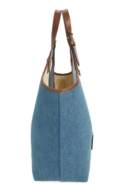 Versace La Medusa Medium Leather Top Handle Tote In Blue