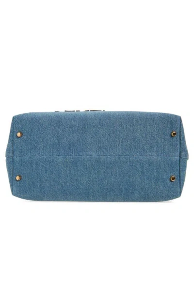 Versace La Medusa Medium Leather Top Handle Tote In Blue