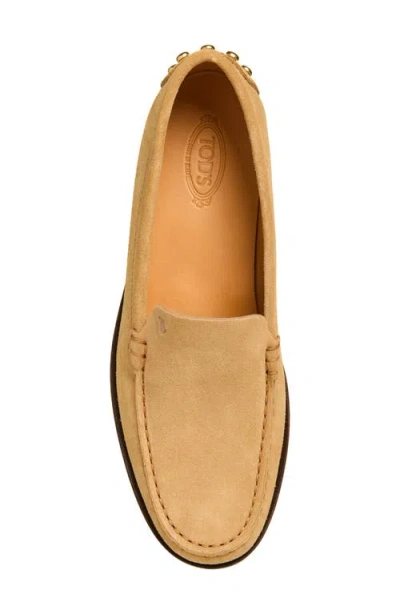 Tod's Beige Loafers With Embossed Logo And Stud Details On The Back In Leather Woman In Brown