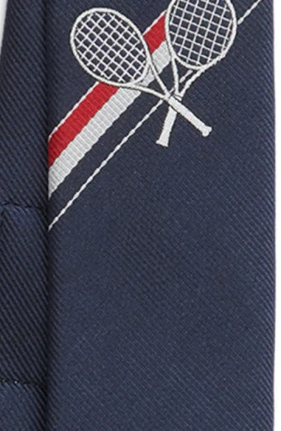 Thom Browne Classic Engineered Stripe Silk Tie In Blue