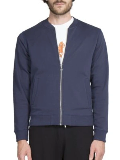 Shop Kenzo Graphic Print Zip Up Jacket In Navy