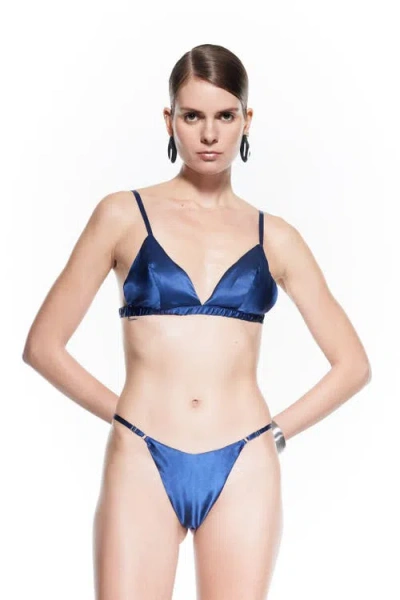 Mers Silk Silky Bra Set In Blue
