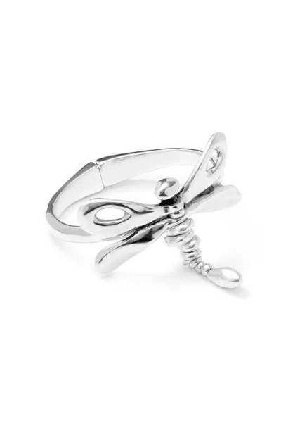 Unode50 Bangle Bracelet With A Dragonfly In Silver