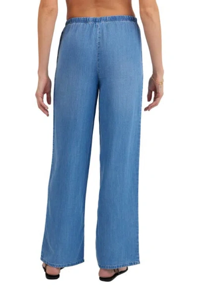 Bella Dahl Pull-on Wide Leg Chambray Pants In Blue