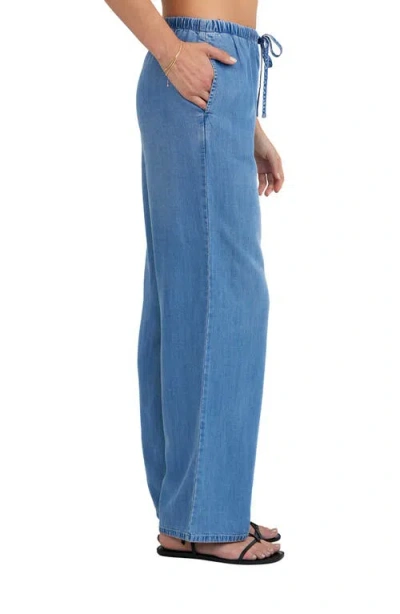 Bella Dahl Pull-on Wide Leg Chambray Pants In Blue