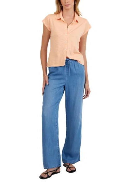 Bella Dahl Pull-on Wide Leg Chambray Pants In Blue
