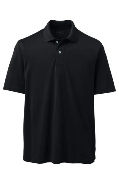 Lands' End Unisex Short Sleeve Basic Polyester Zip Polo In Black