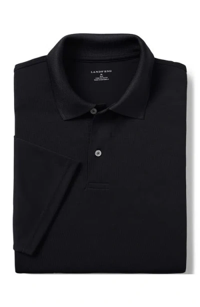 Lands' End Unisex Short Sleeve Basic Polyester Zip Polo In Black