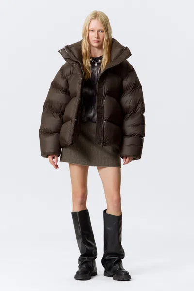 Weekday Oversized Recycled Down Puffer Jacket In Brown