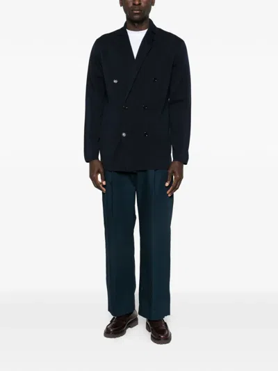 Lardini Double-breasted Black Tailored Jacket With Structured Lapel In Blue