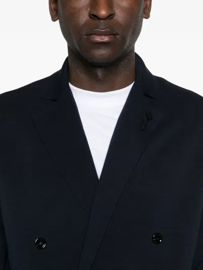 Lardini Double-breasted Black Tailored Jacket With Structured Lapel In Blue