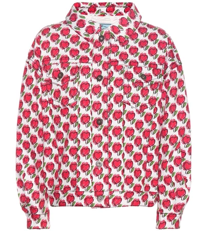 Prada Printed Cotton-blend Jacket In Avorio+rosso