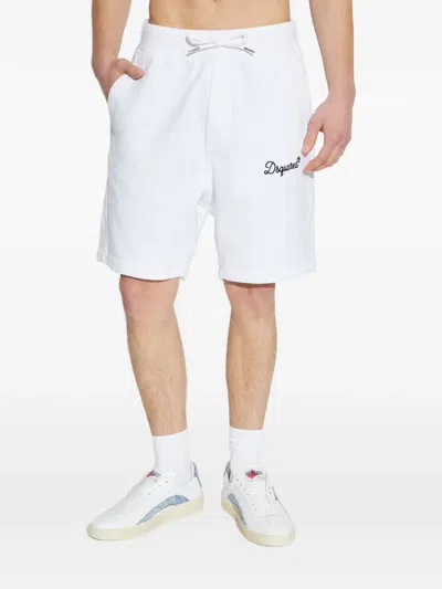 Dsquared2 Drawstring Embroidered-logo Track Shorts In White