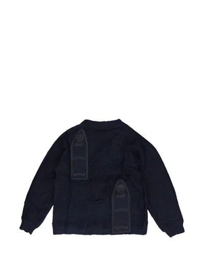 Who Decides War Black Gathered Collegiate Pullover Sweater In Blue