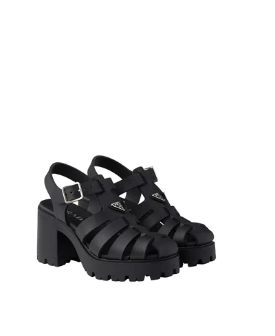 Prada Sandals Buckle Detail Chunky Sole Open Toe In Black