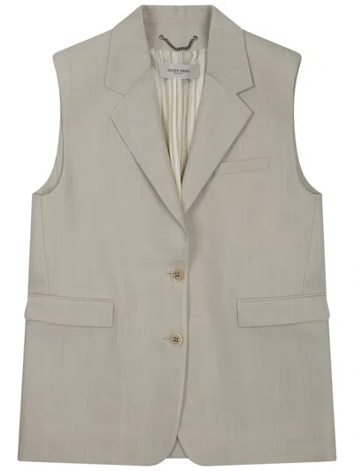 Golden Goose Beige Solid Notched Lapel Jacket In White