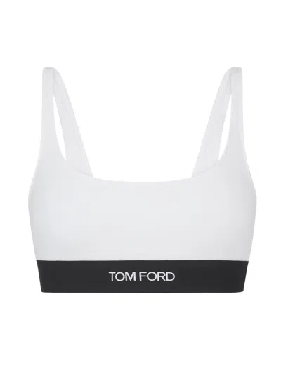 Tom Ford White Bralette With Contrasting Logo Print In Modal Stretch Woman In White