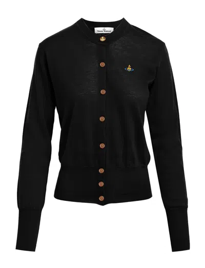 Vivienne Westwood Cropped Cardigan With Distinctive Buttons And Embroidered Emblem In Black