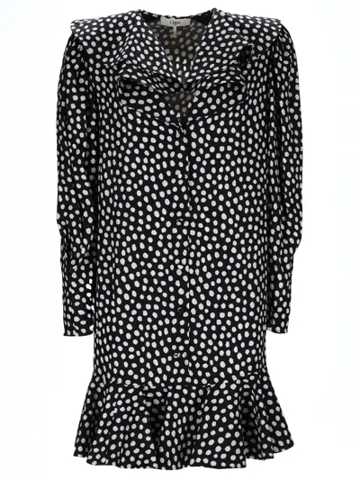 Chloé Dots-print Silk Jacquard Capelet Long-sleeve Mini Dress In Black