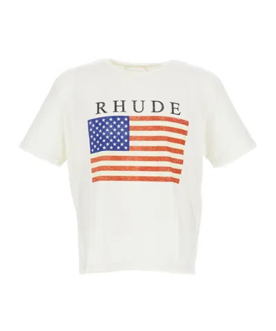 Rhude Graphic Print Crew Neck Short Sleeve T-shirt In White