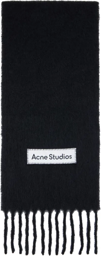Acne Studios Black Wool Logo Scarf In Black