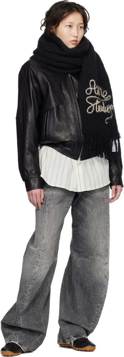 Acne Studios Black Wool Logo Scarf In Black