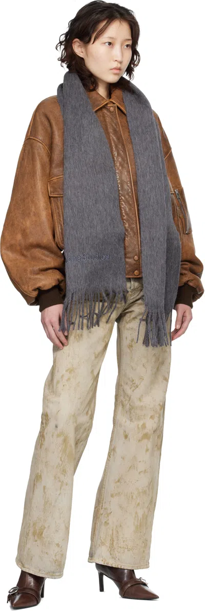 Acne Studios Gray Wool Logo Scarf In Gray