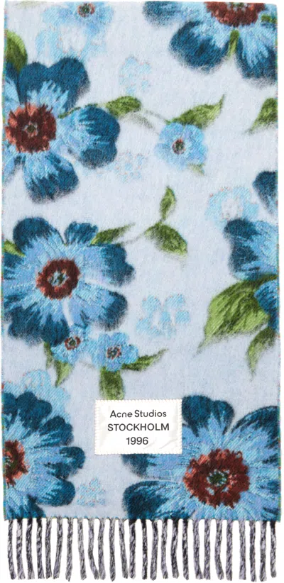 Acne Studios Fringed Wool Scarf In Blue