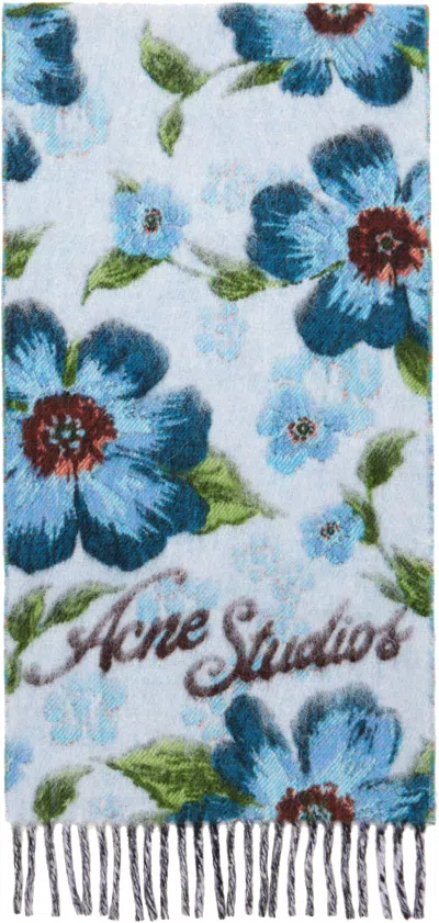 Acne Studios Fringed Wool Scarf In Blue